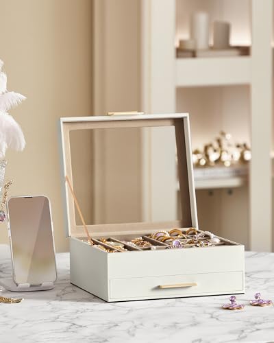 image for SONGMICS Jewelry Box Organizer with Glass Lid, 2-Layer Jewelry Storage