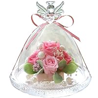 【高級プリザーブドフラワー】エンジェルガラスドーム　ピンクローズ Amazon.co.jp: IPFA プリザーブドフラワー ガラスドーム エンジェル