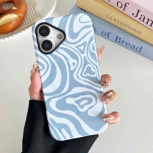 Coque iPhone 16 résistante aux chocs avec motif vagues bleu