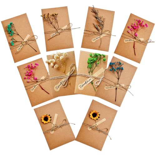 10 unidades cartão de felicitações, 17,5 * 11 cm postais vintage com flores secas decorativas postais, cartão Kraft parabéns aniversário bebé presente envelope Natal casamento