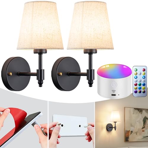 Image of YHCDLAMP Peel and Stick Wall Sconces, No Drilling Stick On Wall Sconce, Wireless Battery Operated Wall Lights, Adhesive Wall Lamp with 10000mAh Battery Bulb for Bedroom Living Room Decor