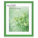 PCH[art] Bilderrahmen Eleganz Grün 45x55 cm – mit weißem Passepartout für 33x43 cm Fotos – Antireflex Kunstglas – Hoch- & Querformat – Tischaufsteller & Wandmontage – Moderner Fotorahmen