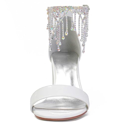 Women's Chunky High Heels Open Toe for Wedding Buckle Block Ankle Strap Rhinestones Dress Wedding Party Pumps Shoes3