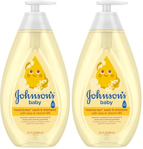 Johnson's Head-to-Toe Gentle Tear-Free Baby & Newborn Wash & Shampoo, Sulfate-, Paraben- Phthalate- & Dye-Free, Hypoallergenic Wash for Sensitive Skin & Hair, 27.1 fl. Oz (Pack of 2)