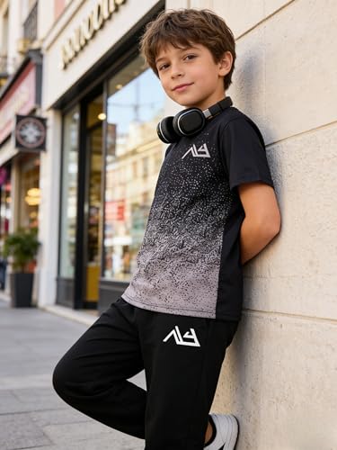 Image of Boys Clothes Gradient T-Shirt Jogger Pants Set 8-13 Years Casual Sportswear Summer Outfit Set