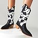 HINDOLA Cowboy Boots for Women Mid Calf Western Cowgirl Boot Square Toe Chunky Block Heel Fashion Classic Cow Print Boots