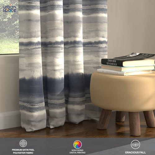 Image of Urban Space Blackout Curtains 5 Feet Set of 2 for Window, 80-85% Light Blocking Curtains for Living Room, Digital Printed Curtains with Eyelets, Tieback Included (Coastal Tides Navy, 5 Feet)