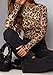 Dressmine Women Leopard Print Top Turtleneck Cheetah Mesh Tops Long Sleeve Sheer Undershirt Trendy Fitted Blouses X-Large