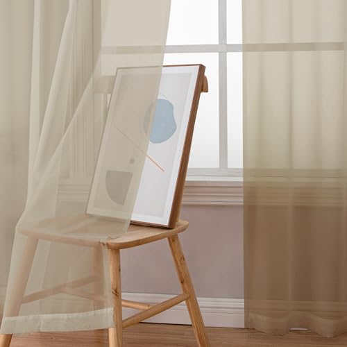 Image of Simplebrand Taupe Sheer Curtains 84 Inches Long 2 Panels, Light Filtering Rod Pocket Solid Color Kakhi Taupe Brown Elegant Window Sheer Curtains & Drapes for Living Room, Bedroom (42 inch W x 84 inch L)