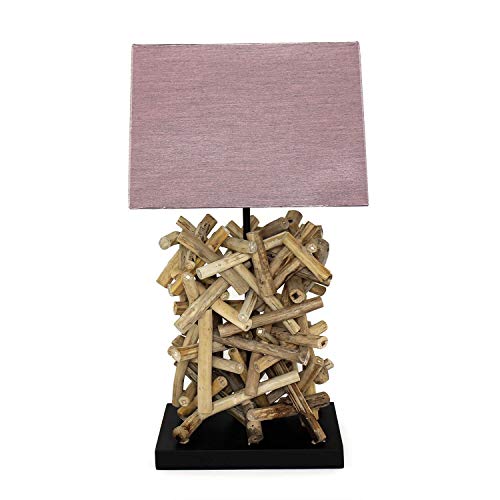 Lampe de table design en bois flotté avec abat-jour en tissu décoratif fait main Pièce unique Lampe de table Salon Chambre