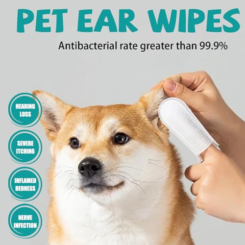 Image of Ear Cleaner Finger Wipes for Dogs & Cats - 50 Count Grooming Kit Care, Soft Disposable Otic Cleaning Pads, Gently Remove Wax, Dirt & Odor, Relieve Itching, Non-Irritating Pet Ear Care