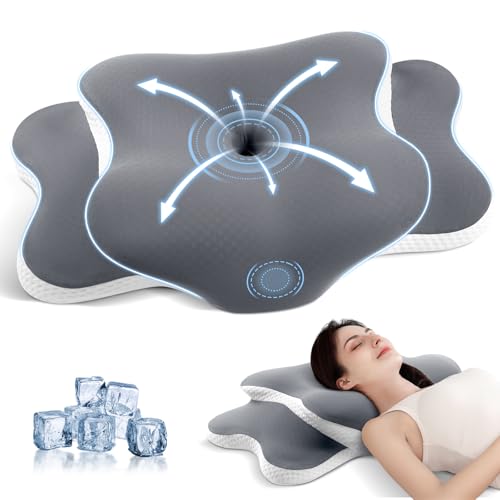 JINXIA Oreiller Ergonomique Cervical,Coussin Cervicales pour Soulager Les Douleurs Cervicales,aux épaules,Oreiller Ergonomique de Soutien Cervical pour Dormeurs sur Le Côté,Le Dos ou Le Ventre,Gris