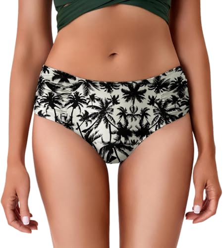 COCOPEAR Full Coverage Bikini Bottoms for Women Mid Rise Bathing Suit Bottoms for Women Ruched Tummy Control Swim Bottoms Black Coconuts XS