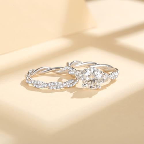 Moissanite Wedding Ring Sets D Color VVS1 Moissanite Ring Sets,Moissanite Engagement Ring 18K White Gold Plated 925 Sterling Silver Moissanite Ring3