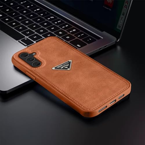 Image of Vaku Luxos Nyxen Back Cover Case for Samsung Galaxy A35 5G Premium Leather Stitched Soft Shockproof Protective TPU Phone Case Camera Screen Protector- Brown