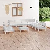 HOMELEN Juego de muebles de jardín de madera maciza de pino blanco, 10 piezas, juego de muebles de jardín, muebles de jardín, juegos de entretenimiento, salón, balcón, sofá, salón, adecuado para