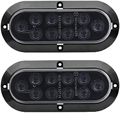 TMH 6 Inch 10 LED Surface Mount Oval Smoked Lens/Red Light Turn Signal Marker Rear Stop Brake Tail Lights Low-High Brightness for Truck Trailer Trail Bus 12V DC (Pack of 2)