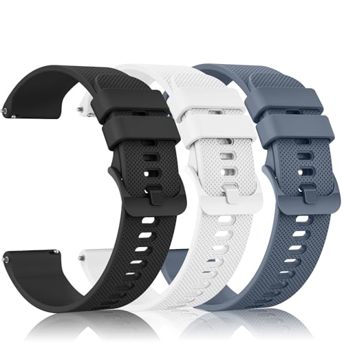 Amzpas 3 Stück Armband für Garmin Vivoactive 5/Garmin Vivoactive 3/Vivomove 3/HR/Luxe/Style 20mm Silikon Ersatzarmbänder Uhrenarmband für Garmin Forerunner 55/245/645(Schwarz/Weiß/BlauGrau)