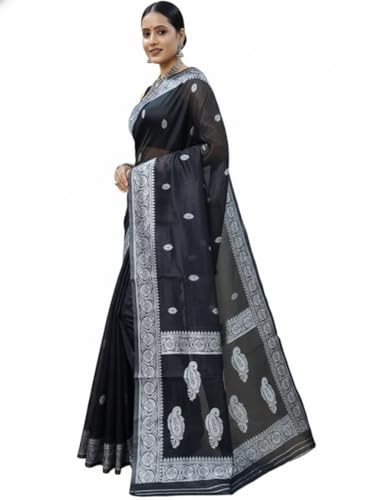 Image of Banarasi soft Cotton-Silk Saree with Unstitched Blouse - Graceful Design for Special Occasions, Weddings & Festivals