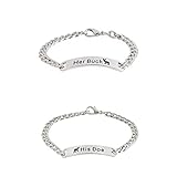 Meiligo Fashion 2 Pcs Couples Gift Alloy Her Buck His Doe Letter Heart Puzzle Dog Tag Key Chain Bracelet Broken Heart Matching Engraved Heart Letter Bracelet Key Chain