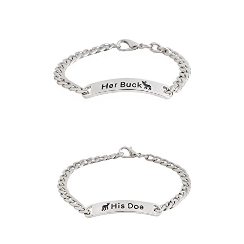 Meiligo® Fashion 2 Pcs Couples Gift Alloy Her Buck His Doe Letter Heart Puzzle Dog Tag Key Chain Broken Heart Bracelet