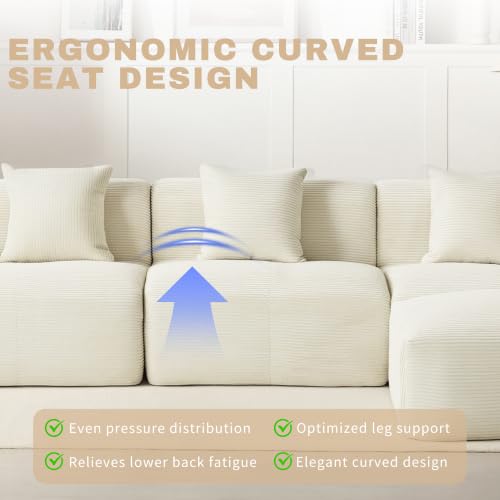 Image of 107 inch Cloud Modular Sectional Couch,Boneless Sofa with Ottman,L-Shape Upholstered Sofas with Deep Seat,Modern Cozy Corduroy Couches with Memory Foam,No Assembly Required (Beige)