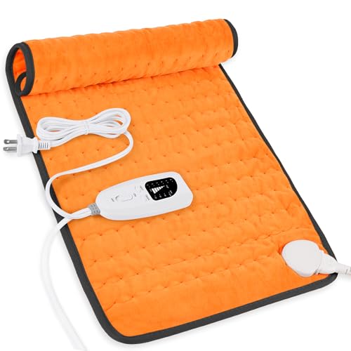 Image of Deepsoon Heating Pad,Electric Heating Pads for Back,Neck,Moist Heating Pad for Abdomen Shoulder Knee Legs,Dry /Moist Heat&Auto Shut Off,Mother's Day Birthday for Men and Women,Orange Black,24x12 Inch