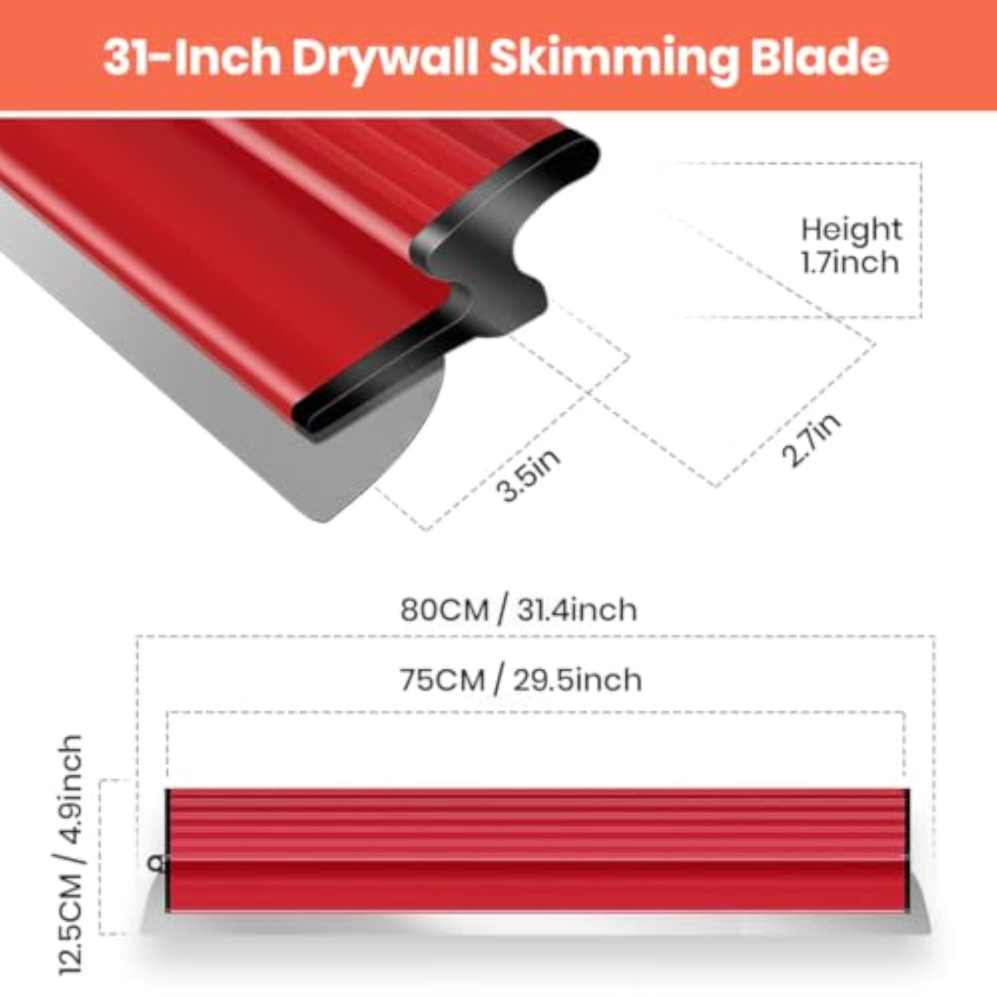 32-Inch Drywall Skimming Blade with Stainless Steel Edge