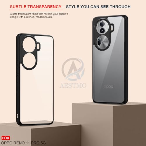 Image of AESTMO Oppo Reno 11 Pro 5G Back Cover | 360 Protection | Crystal Clear Hard Back Transparent | Bumper Case for Oppo Reno 11 Pro (PC & TPU, Black Bumper)