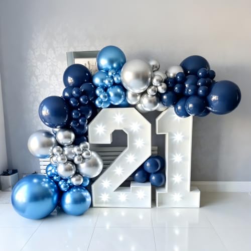 Image of YMSZ Blue Balloons, 100pcs 12Inch Navy Blue and Silver Balloons