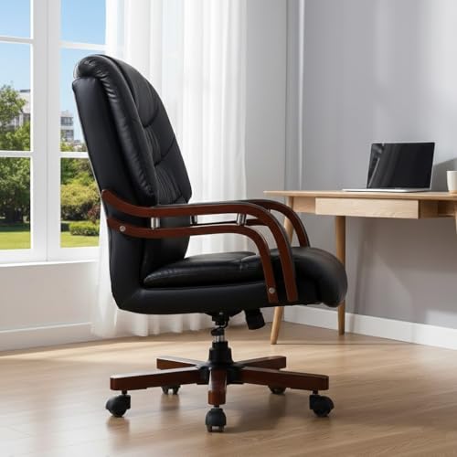 Image of Lakdi The Furniture High Back Director & Executive Chair for Office Made in Plyboard with Leatherette Upholstery & Armrest with Wooden WheelBase & Revolving Chair -Black - 111011314 Black