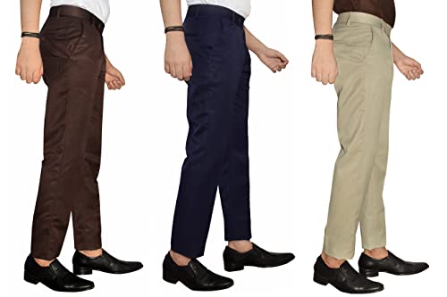 Image of KUNDAN Men's Poly-Viscose Blended Formal Trousers (Pack of 3 Trousers)
