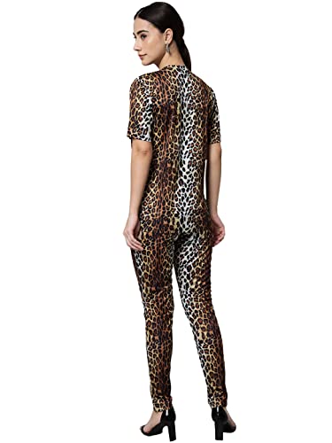 Image of RABBY Women Printed Track Suit Top Trackpant Co-ord Set Regular Fit Night Suit Notched Top and Pants Set For Ladies Travelling, Jogging, Running, Sports