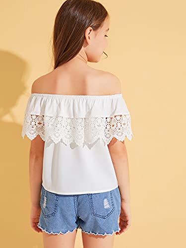 WDIRARA Girl's Off The Shoulder Ruffle Trim Lace Short Sleeve Blouse Top2