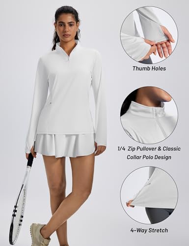 MAGCOMSEN 1/4 Zip Pullover Women Long Sleeve Quarter Zip UPF 50+ Sun Shirts with Pocket Quick Dry Athletic Workout Tops4