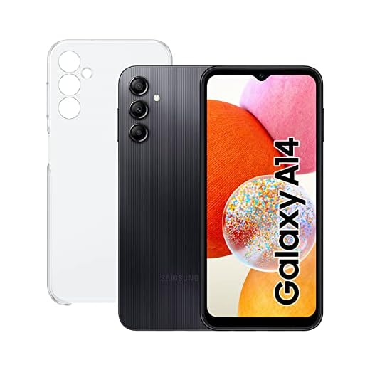 SAMSUNG Galaxy A14 (64 GB 4 GB de RAM) + Funda - Smartphone Android Color Negro, Pantalla FHD+ de 6,6 Pulgadas, Batería de 5000 mAh, Exclusivo Amazon (Versión española)