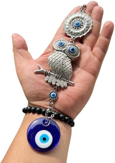 BLUE BEADS Home Decor Hanging Wall Hanging Car Hanging with Lucky Owl Blue Ev...