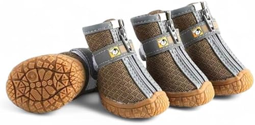 4 Pcs Breathable Non-Slip Dog Shoes Set - Size 2.8X3.5 Cm - Beige