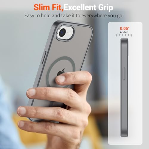 Image of SUPFINE Magnetic for iPhone 17e Case /iPhone 16e Case (Compatible with MagSafe)(Military Grade Drop Protection) Slim Translucent Matte Shockproof with Anti-Fingerprint Phone Case,Gray