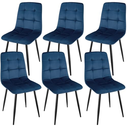 WAFTING Lot de 6 Chaises de Salle à Manger, Chaises Rembourrées avec Dossier Haut en Velours Hollandais avec Pied en Métal, pour Salle à Manger, Salle de...