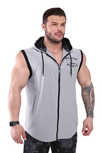 Men's Hooded Oversize Zippered Outdoor Vest, Sleeveless Workout Top T-Shirt2