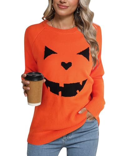 Women's Pullover Sweaters Long Sleeve Front Ribbed Knitted Cute Heart Sweater