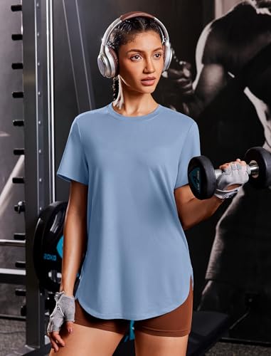 Image of PINSPARK Workout Tops for Women Short Sleeve Athletic Shirts UPF 50+ Quick Dry Running Outfits for Exercise Gym Hiking S-3XL
