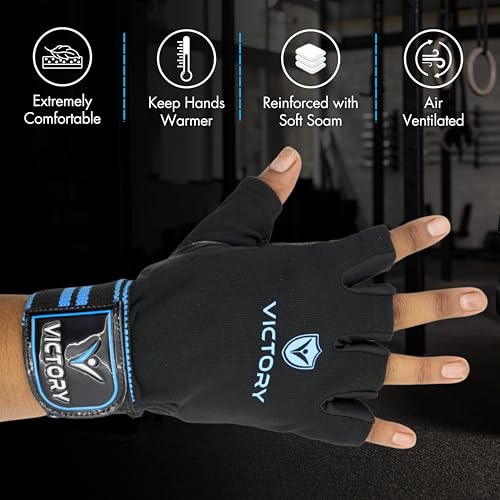 Image of Victory Unisex Gym Gloves with Wrist Support Accessories, for Men Women Weightlifting, Workout Training, Exercise, Cycling Gloves, Bike Sports Gloves (Blue)