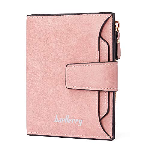 Small Wallet for Women RFID Blocking Leather Bifold Men Wallet with ID Window Women Wallets (Pink)
