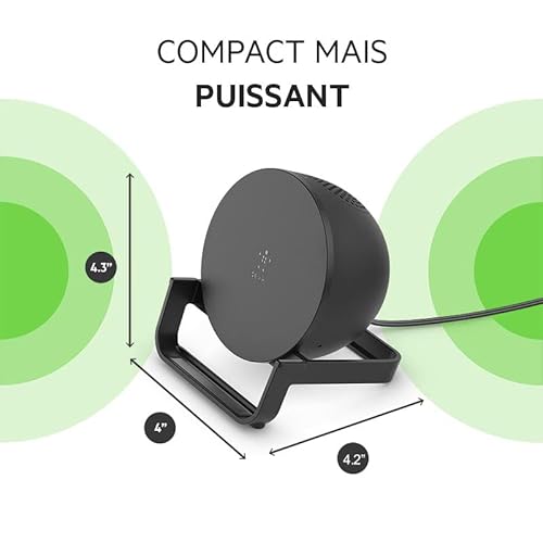 Belkin Chargeur à induction Stand et enceinte (recharge sans fil, enceinte Bluetooth, recharge pendant l'écoute de musique, le streaming de vidéos et le lancement d'appels vidéo, noir)