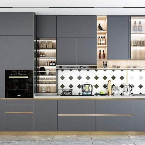 Image of HOME13 Matte Grey Wallpaper (24x360 in) Solid Peel and Stick Wallpaper Vinyl Roll for Kitchen Cabinets Desktop