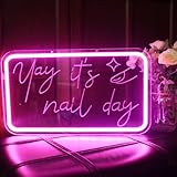 Yay It's Nail Day Neon Sign Nail Neon Light Pink LED Sign Letter Neon Light Up Sign for Nail Salon Beauty Salon Makeup Room Decoration