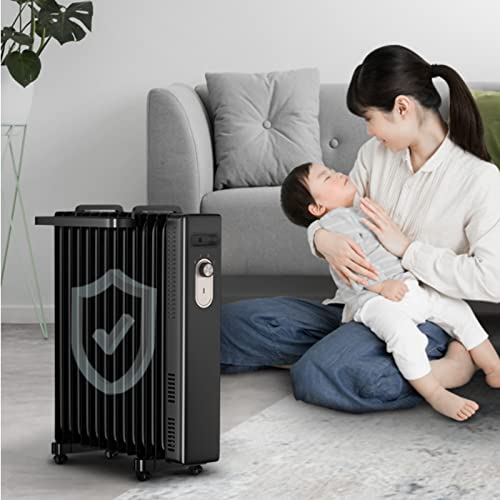 elektrische ventilatorkachel 2200W 13 Vin-olie gevulde radiatorverwarming in zwart, verstelbare thermostaat met 3 warmtinstellingen, ruimteverwarmers met ingebouwde oververhitting en tip over bescherm - Afbeelding 7