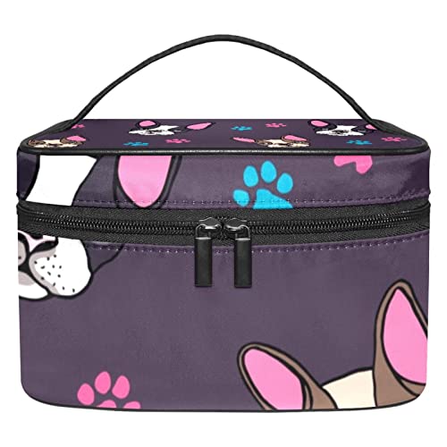 Trousse de toilette bouledogue et sac à cosmétiques portable motif pattes de chien pour voyage